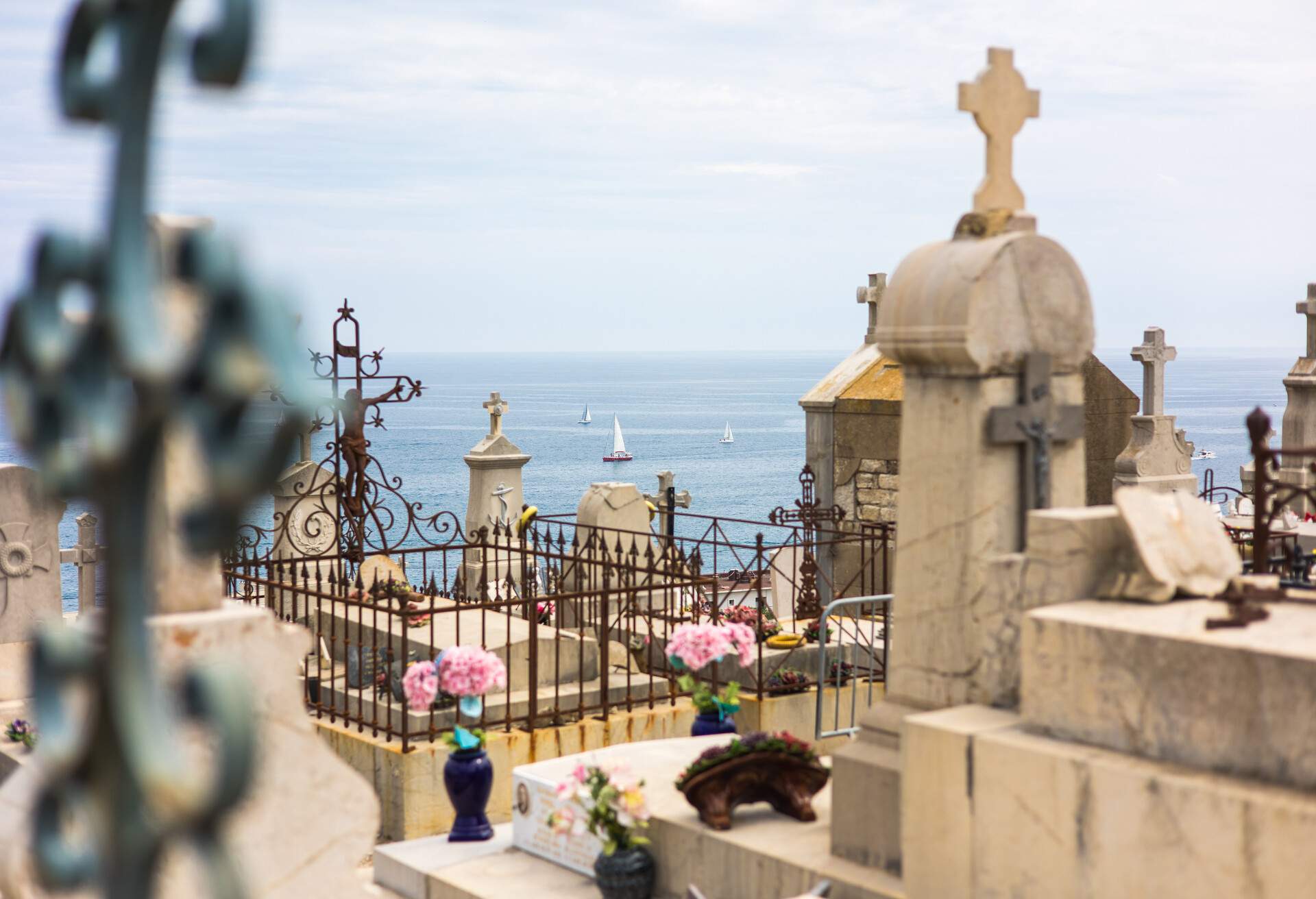 View of the Mediterranean sea from the marine cemetery of Sète
