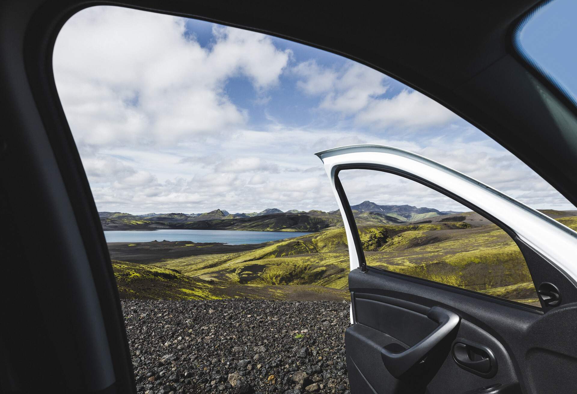 Lakagigar volcanic valley in Iceland National park Skaftafell. Lava fields covered with green moss, volcanic desert. Famous travel destination of iceland, for hiking or road trip. Beautiful landscape, nordic nature.