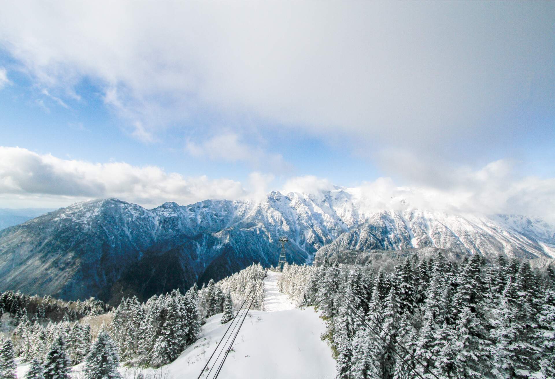 view of the Northern Japan Alps. In autumn from Cable car station, Shinhotaka Ropeway, Takayama Gifu, Japan