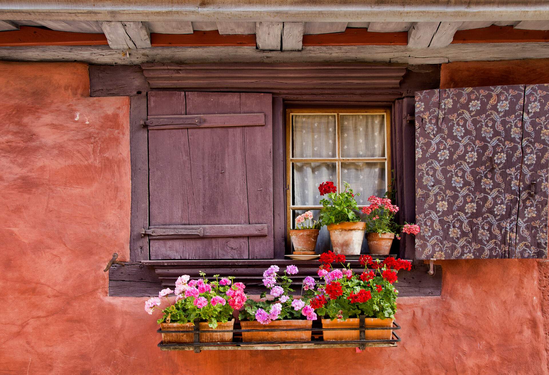 Pottery in a window in Alsace 