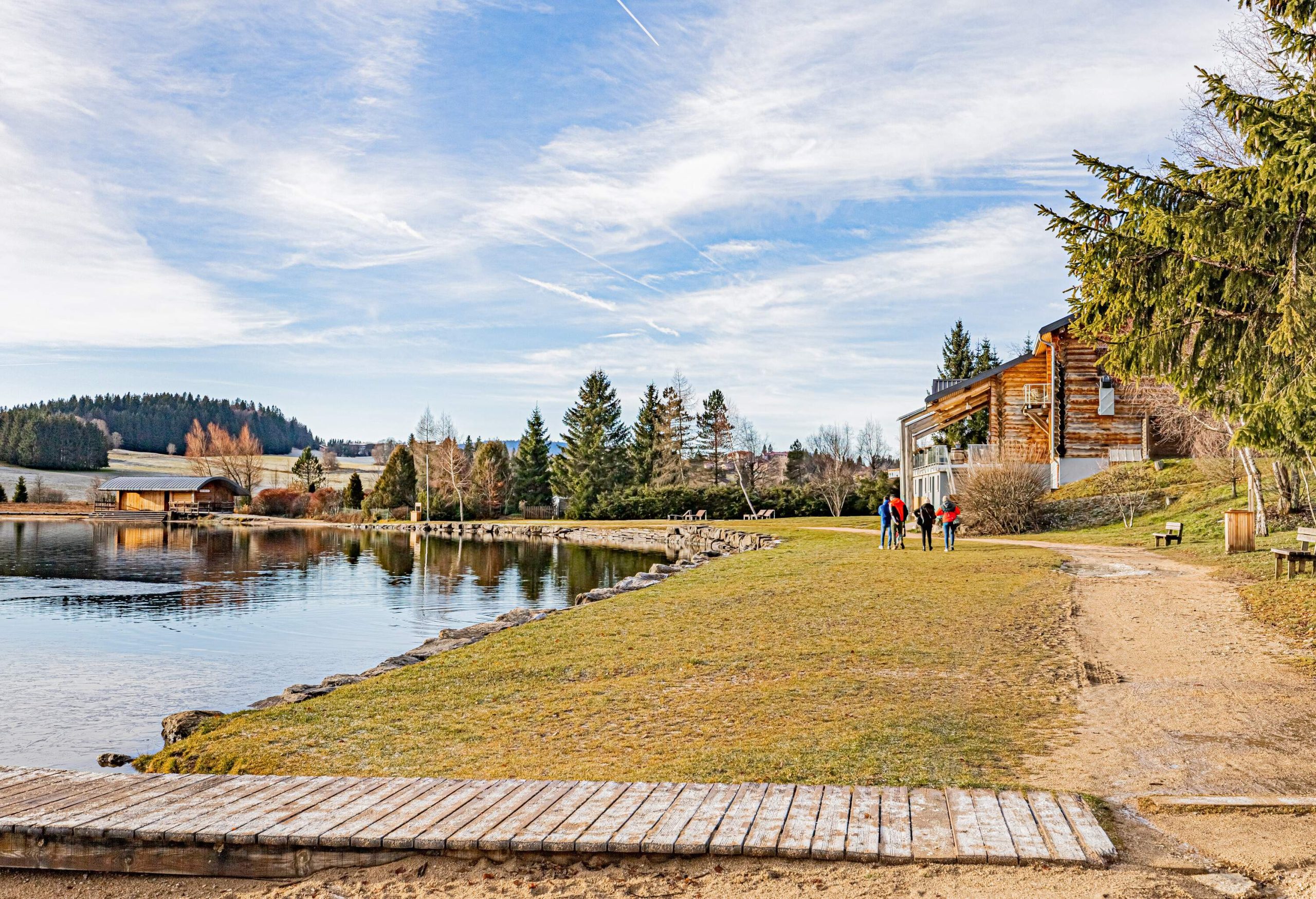 View of the shore of a lake on a sunny day