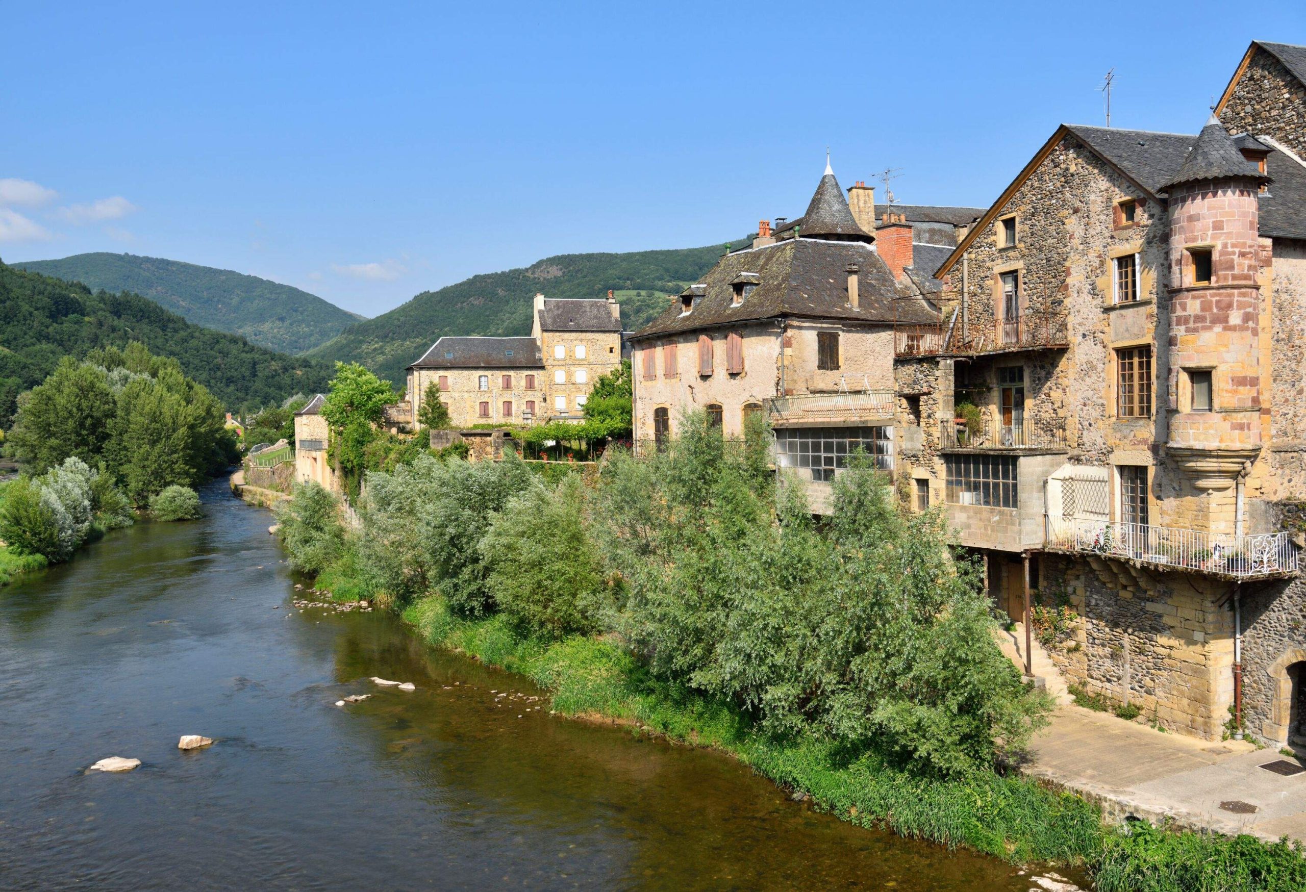 France, Aveyron, Saint-Geniez-d'Olt and Lot river