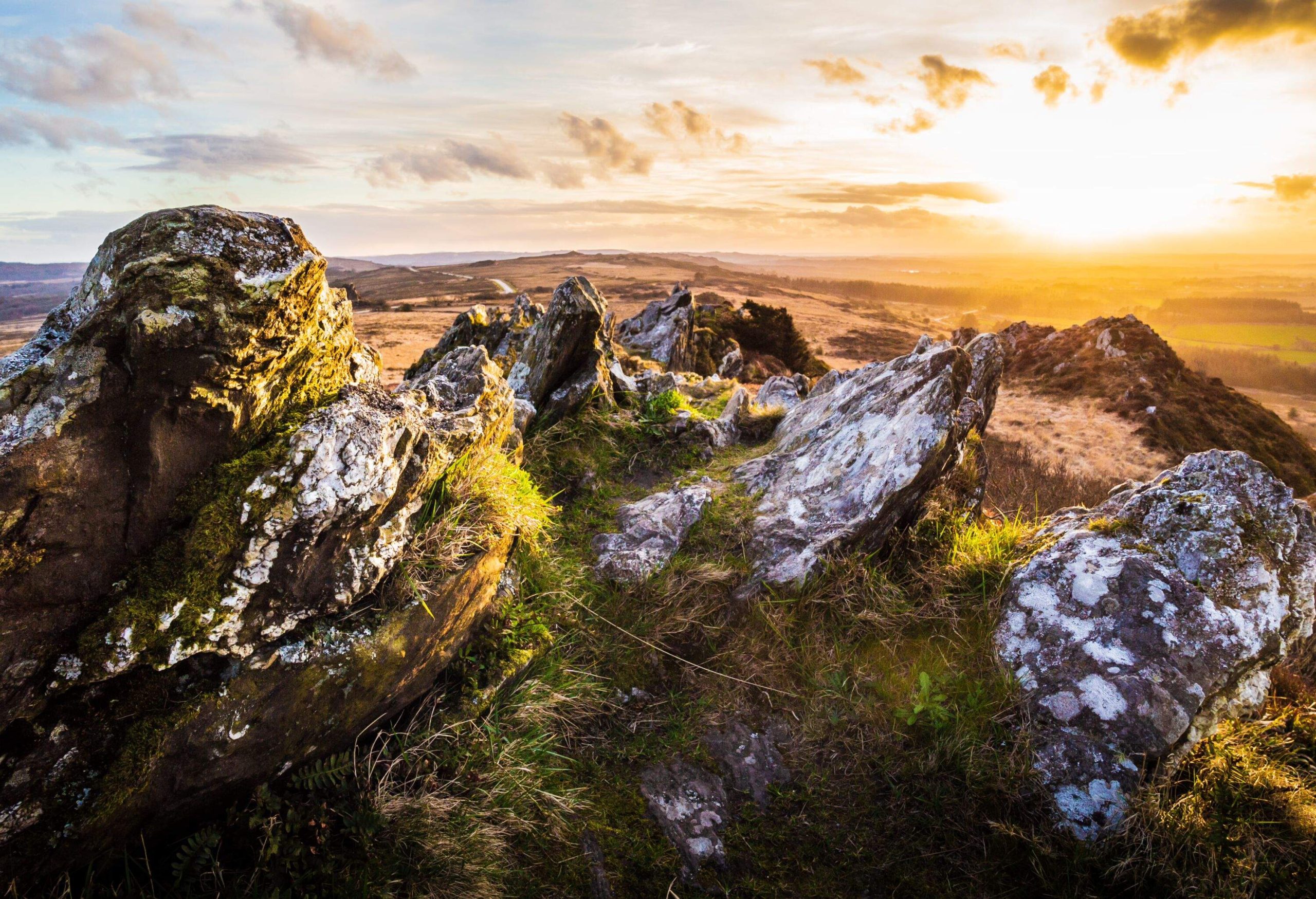 Roch Trevezel backlighted by the sunset in Brittany, north-western France