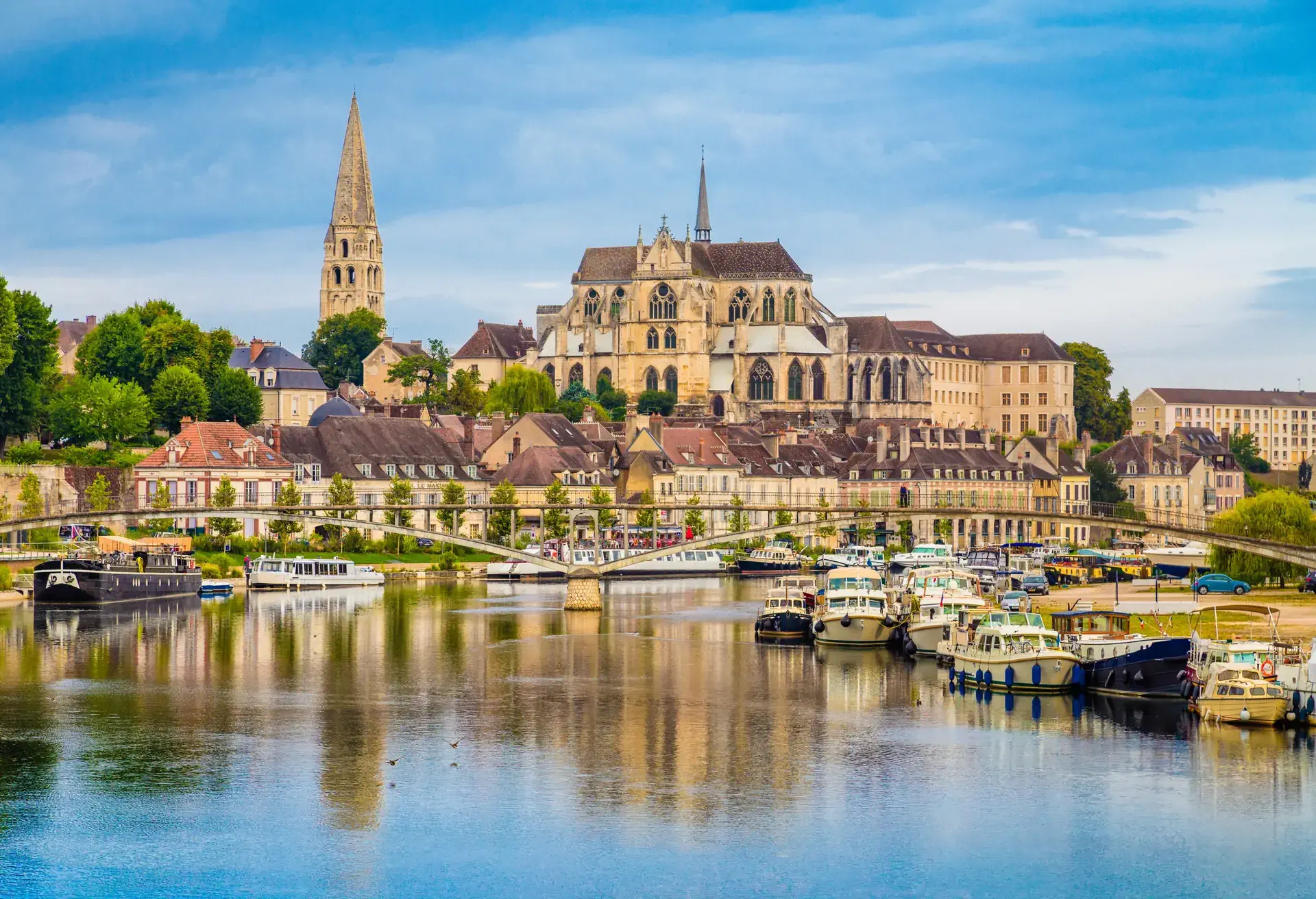 Beautiful view of the historic town of Auxerre with Yonne river, Burgundy, France.