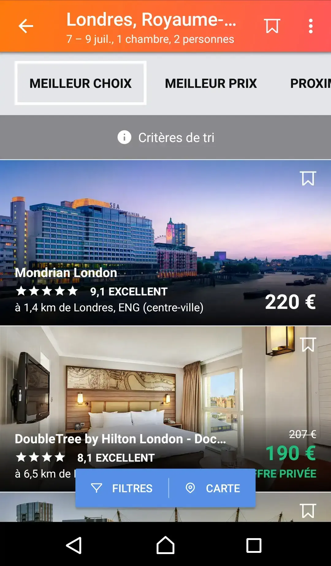 Offres d'hôtels