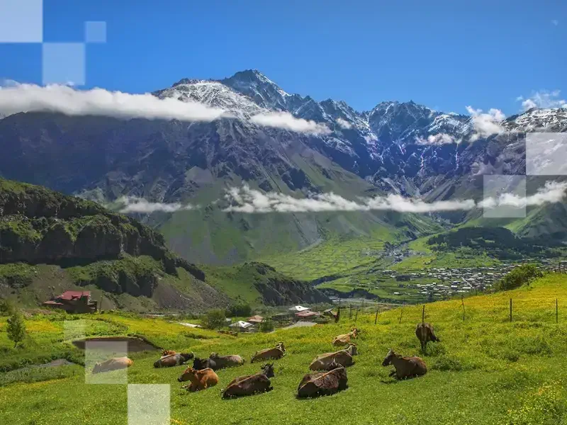 magnificent mountain landscape in the Caucasus Mountains, Kazbegi region, Georgia