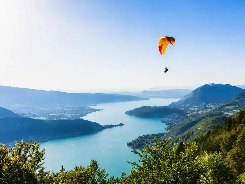 View of the Annecy lake from Col du Forclaz