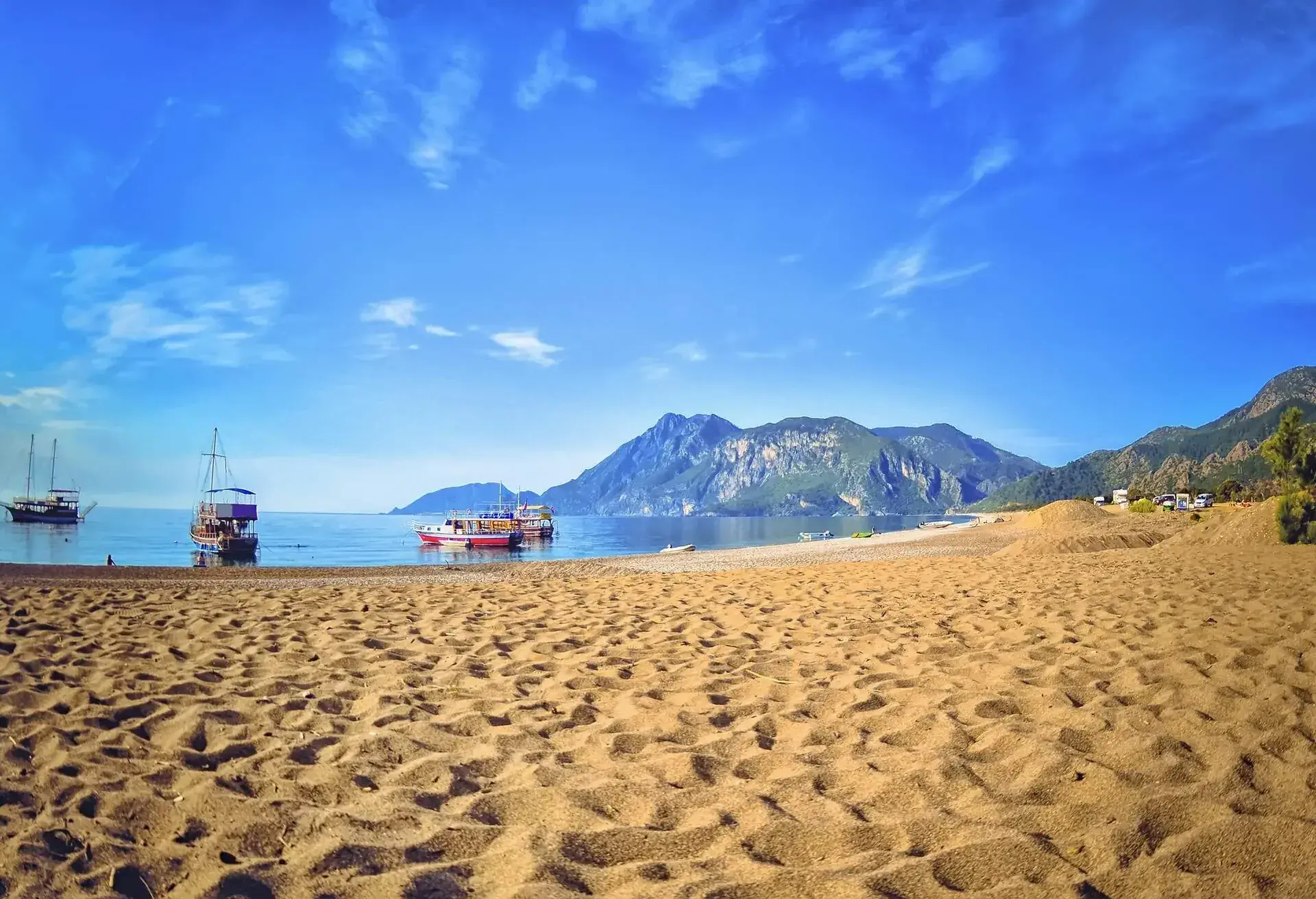 Colorful panoramic view Olympos Beach, Cirali, Turkey