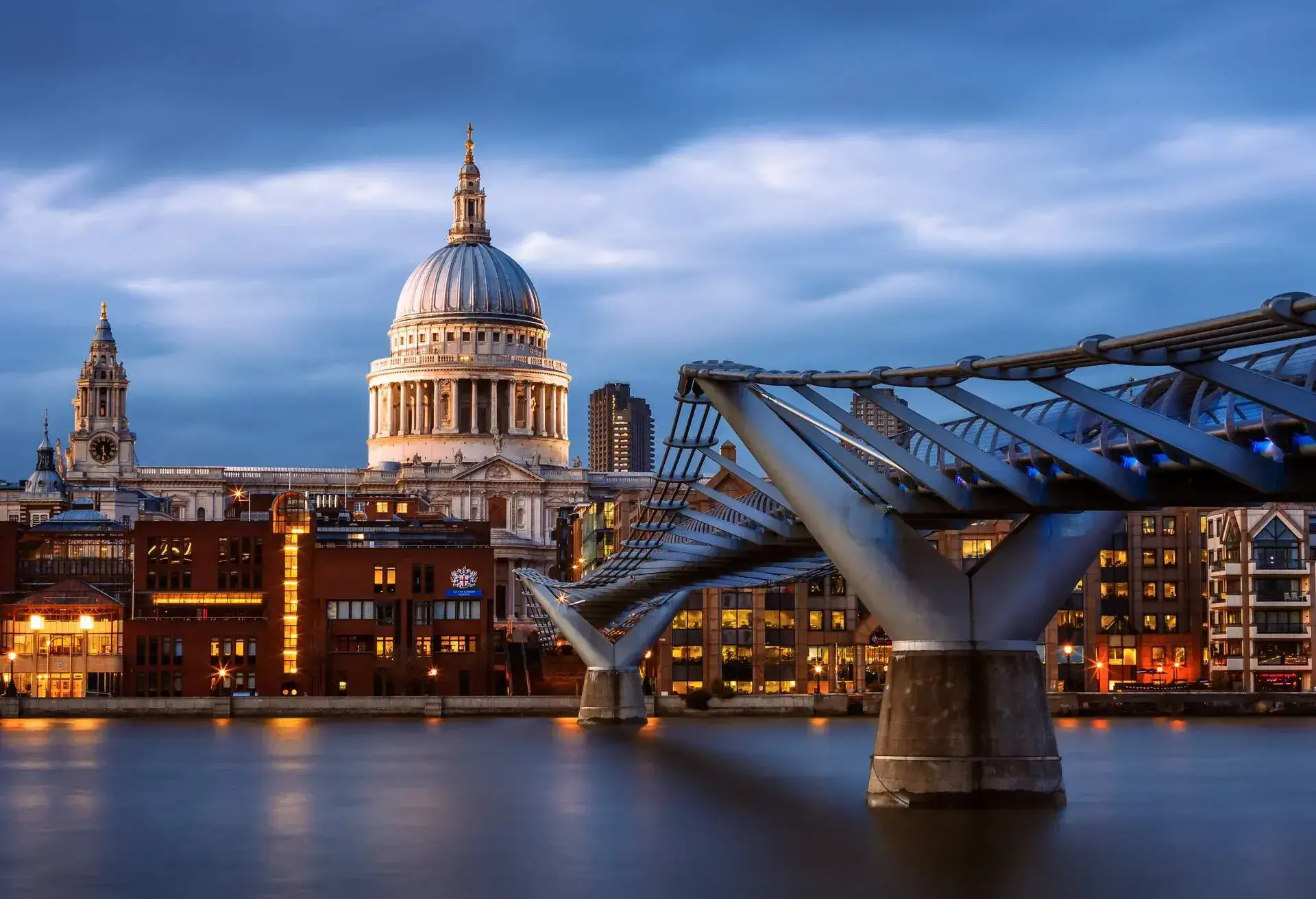 St Paul's Cathedral and the Millennium Bridge, South Bank, London, England.