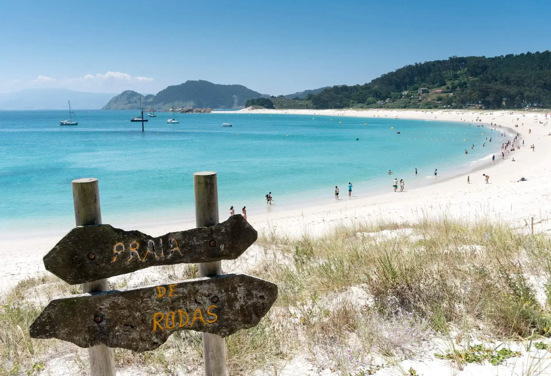 Entrance to Rodas beach in Cies Islands, Pontevedra, Galicia, Spain