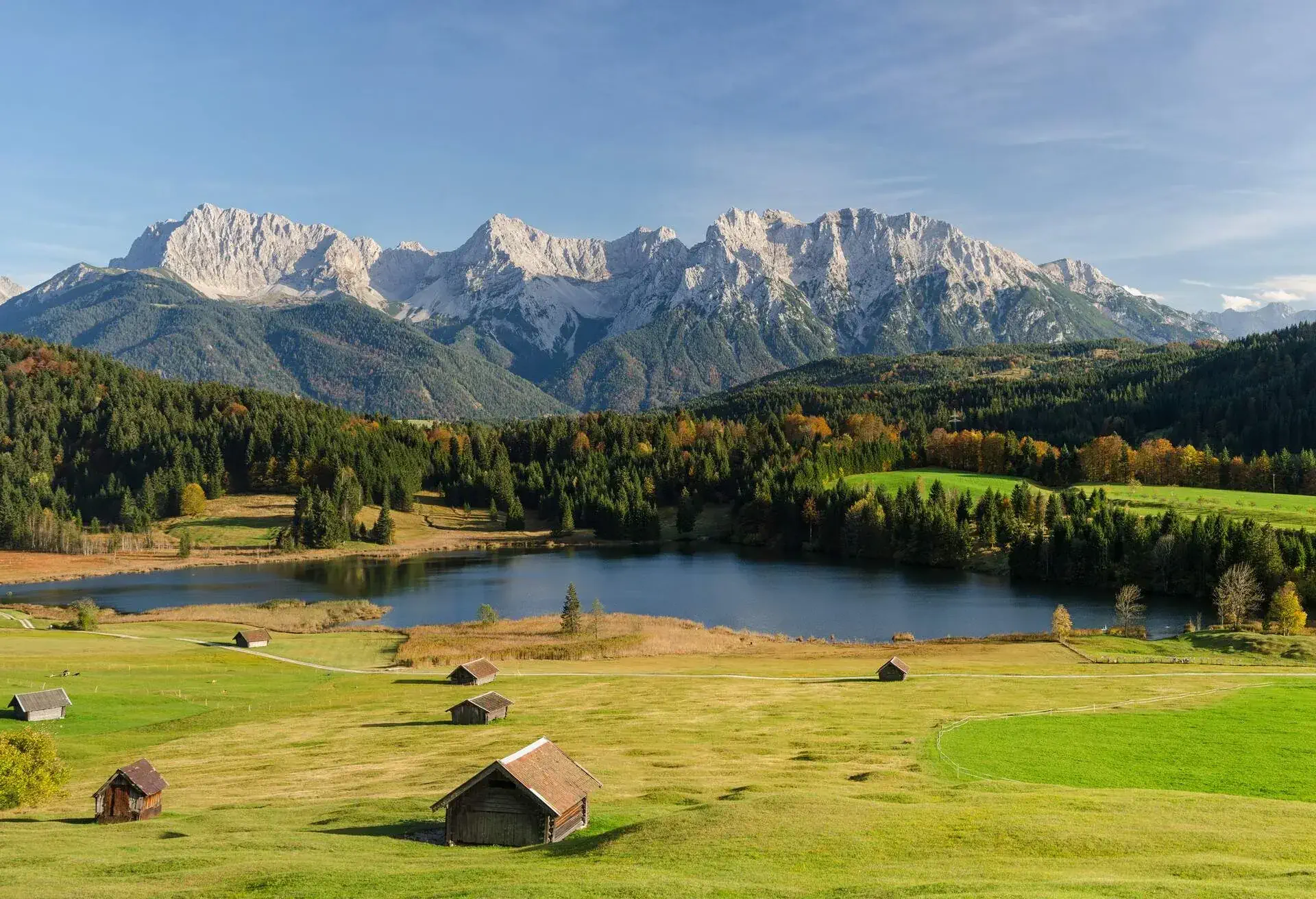 Lake Geroldsee, an alpine lake between Garmisch-Partenkirchen and Mittenwald with Karwendel mountains in the background, Gerold, Bavaria, Germany ; Shutterstock ID 223568086