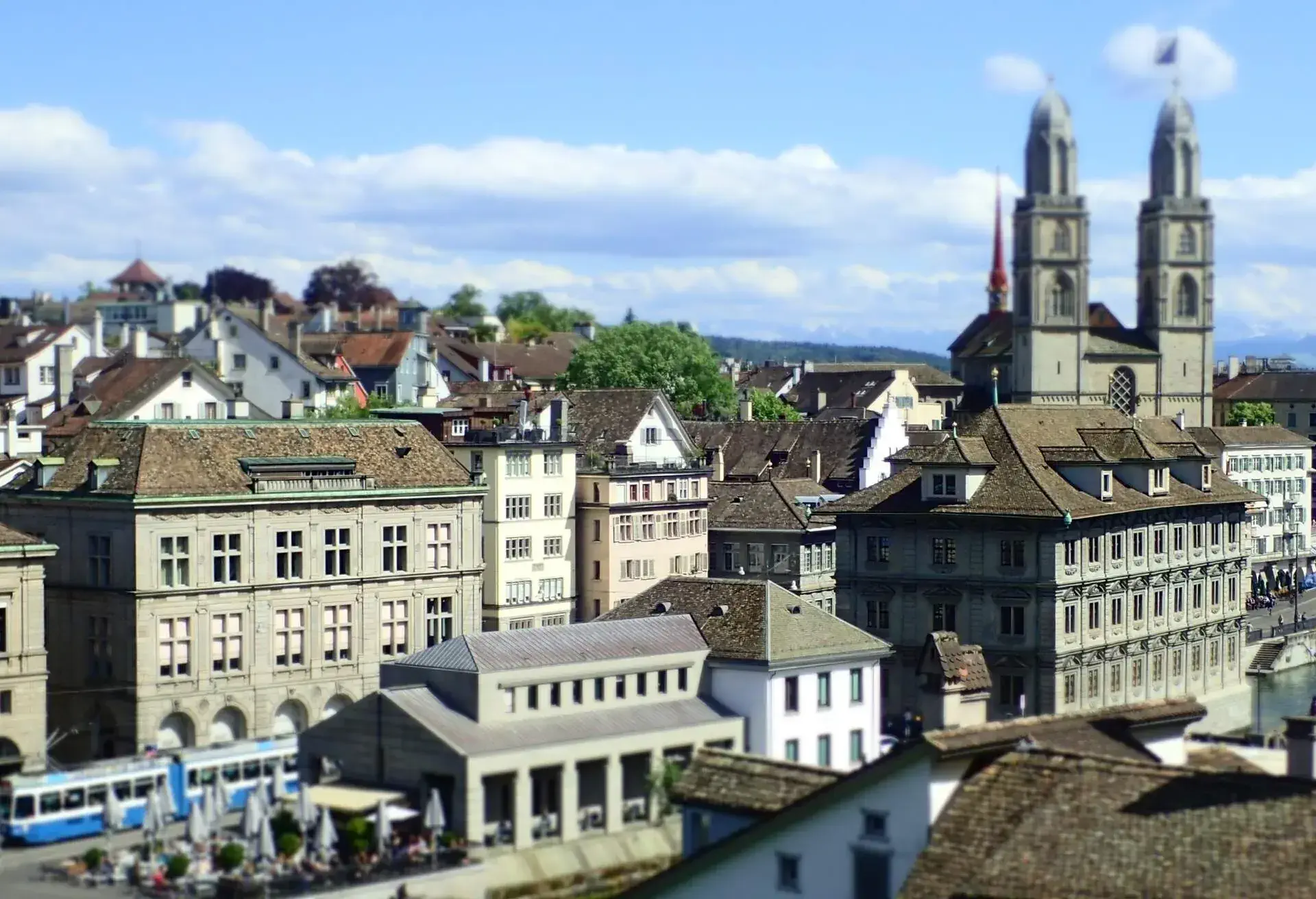 Beautiful view on the Niederdorf, the Limmat and the Great Minister, Zurich, Switzerland; Shutterstock ID 656199529