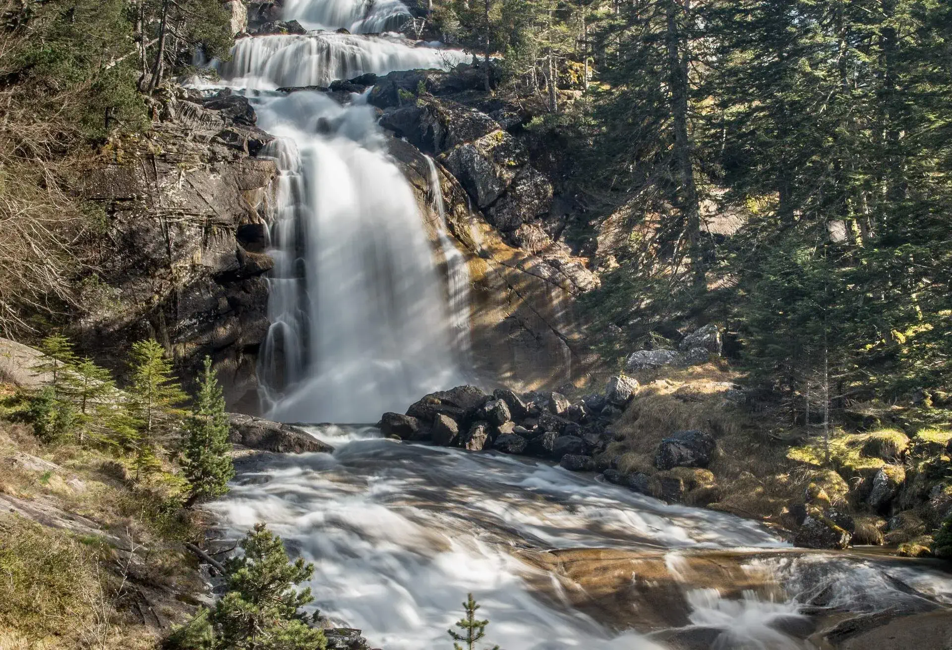 Waterfall near Pont d'Espagne, Cauterets in the French Pyrenees, Hautes-Pyrénées, Occitanie