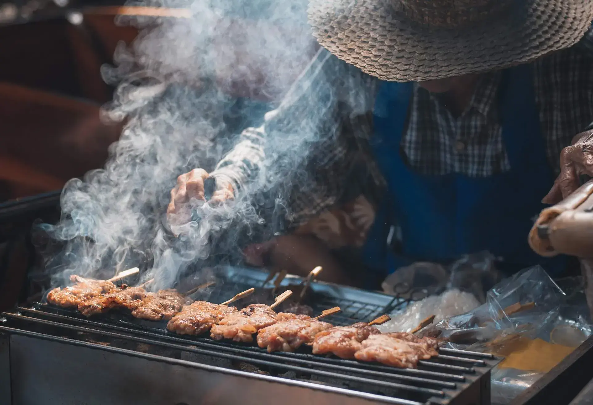 Pork skewer or Barbecue pork on stove,Which is a pork that has been fermented, tender and delicious.Barbecue pork Thai style
