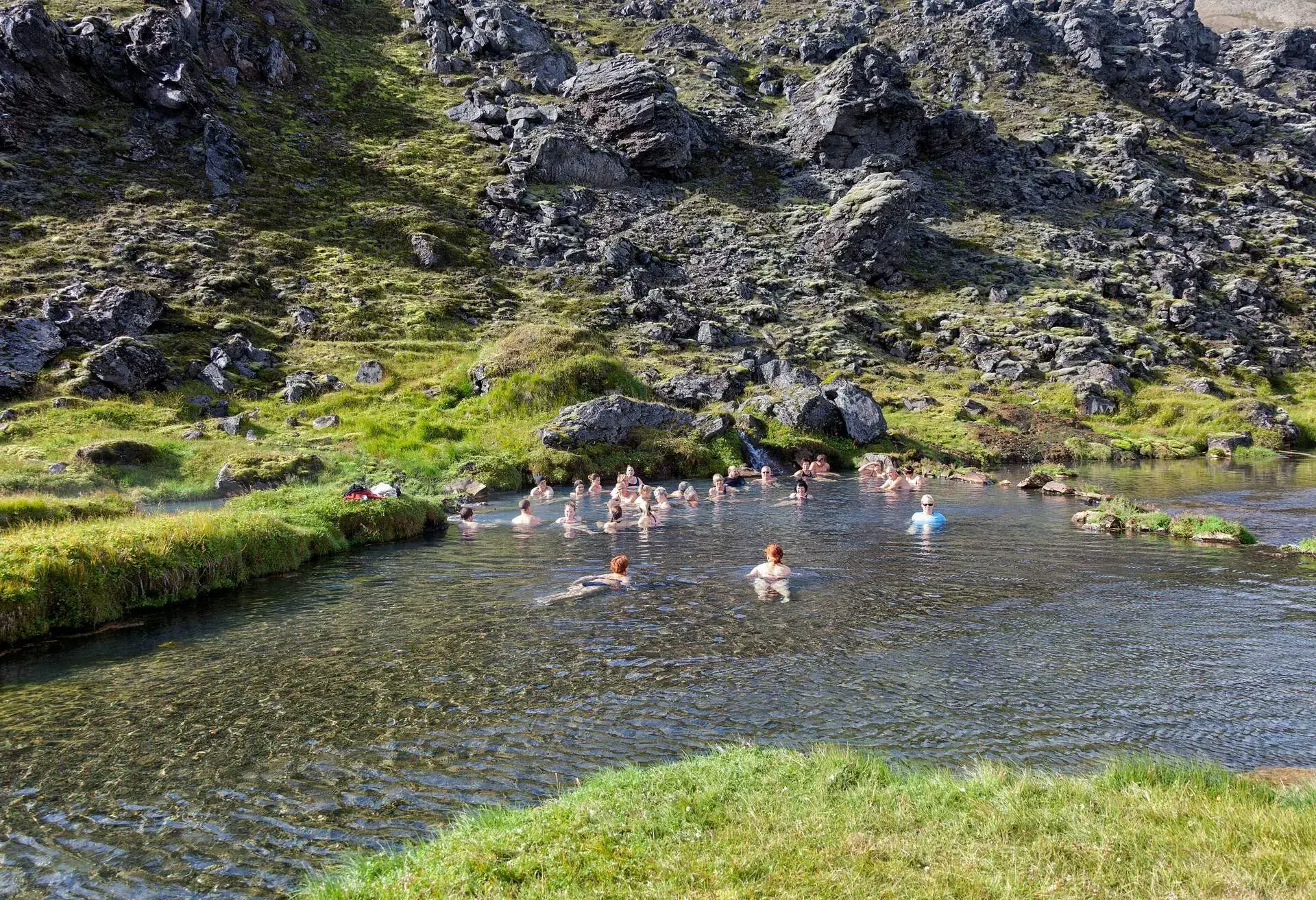 Natural water pool warm in Landmannalaugar, belonging to the Natural Park of Fjallabak, Iceland, Europe 2015.