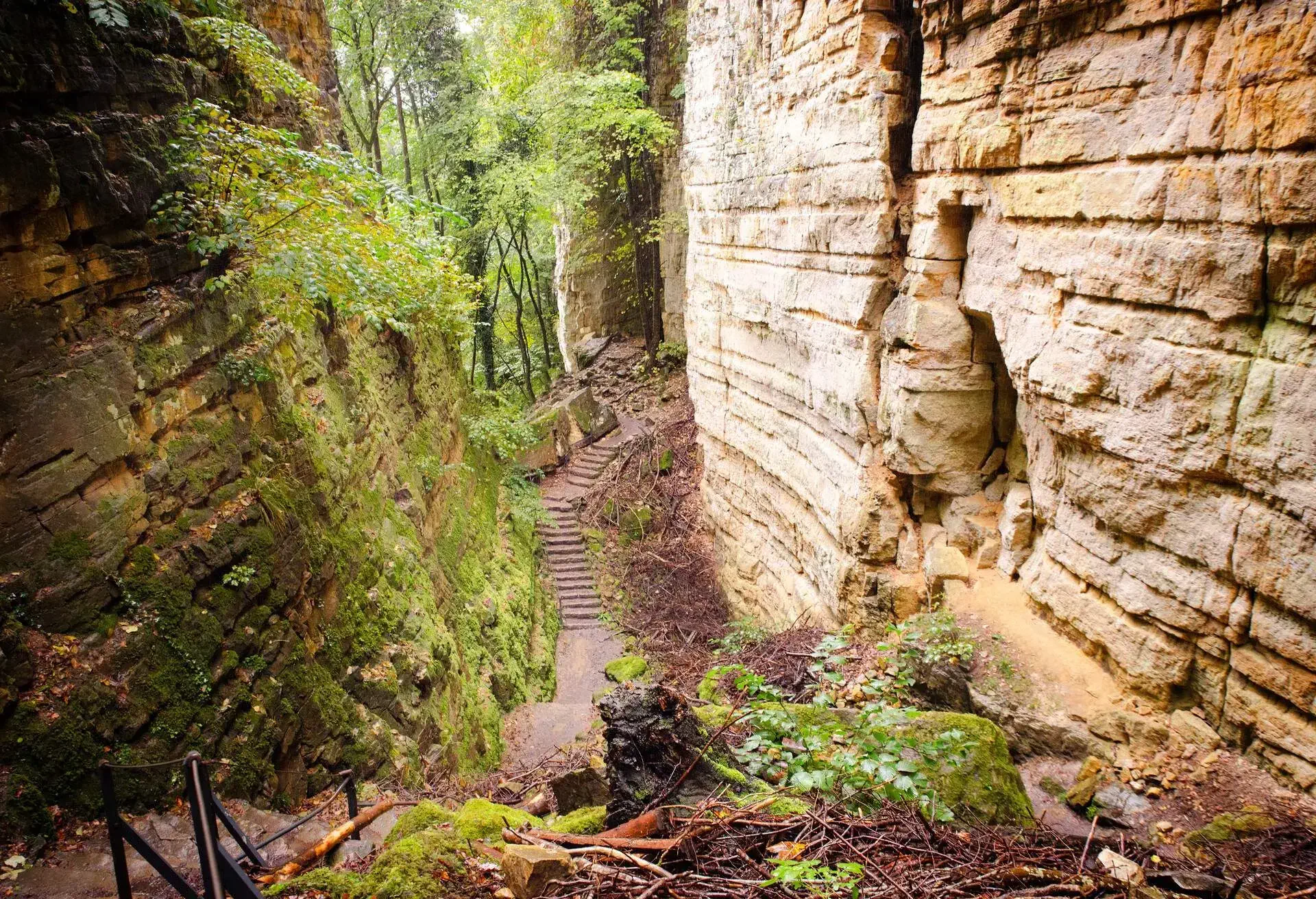 Gorges du loup or Wolfsschlucht on the Mullerthal trail near Echternach in Luxembourg, canyon with sandstone rock formation