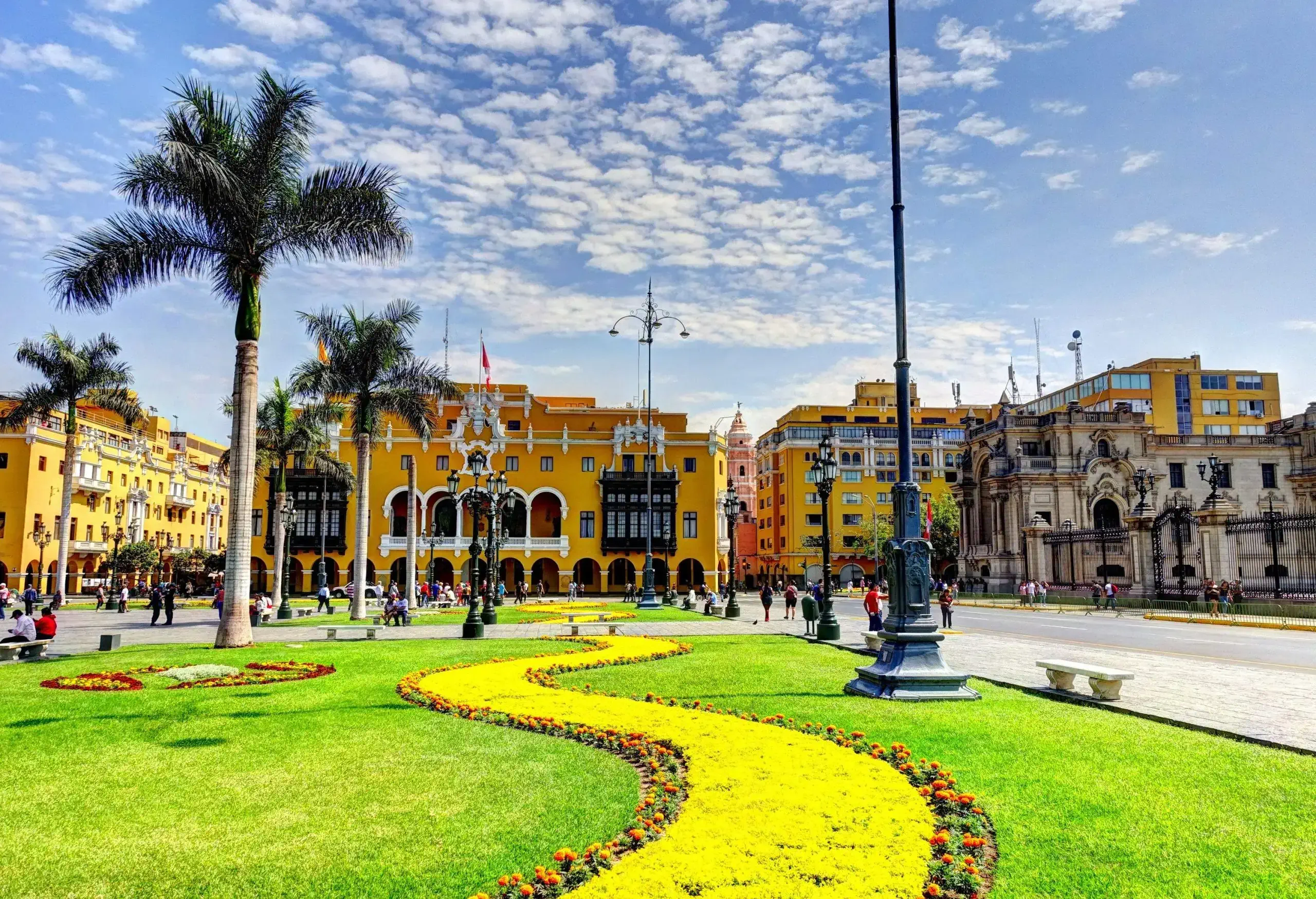 View of town sqaure with colonial architecture