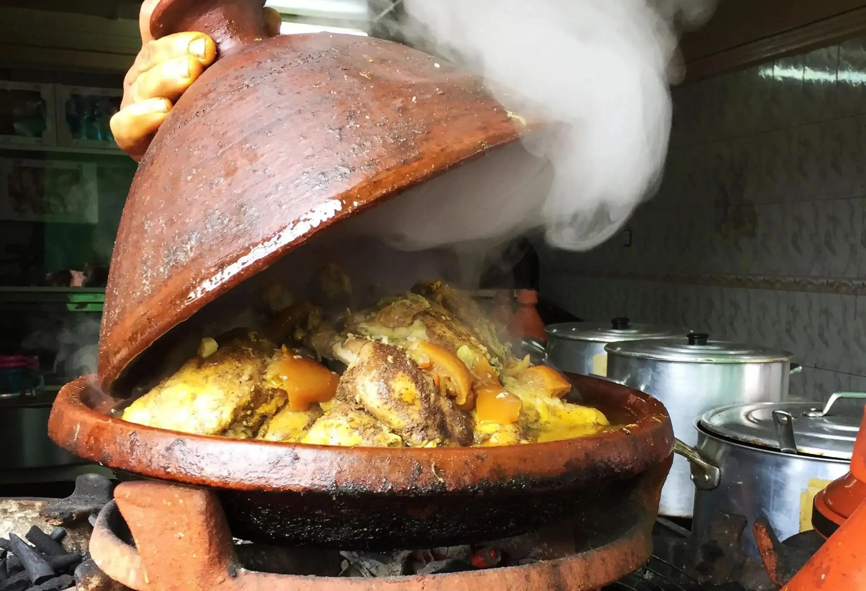Steaming tajin being opened