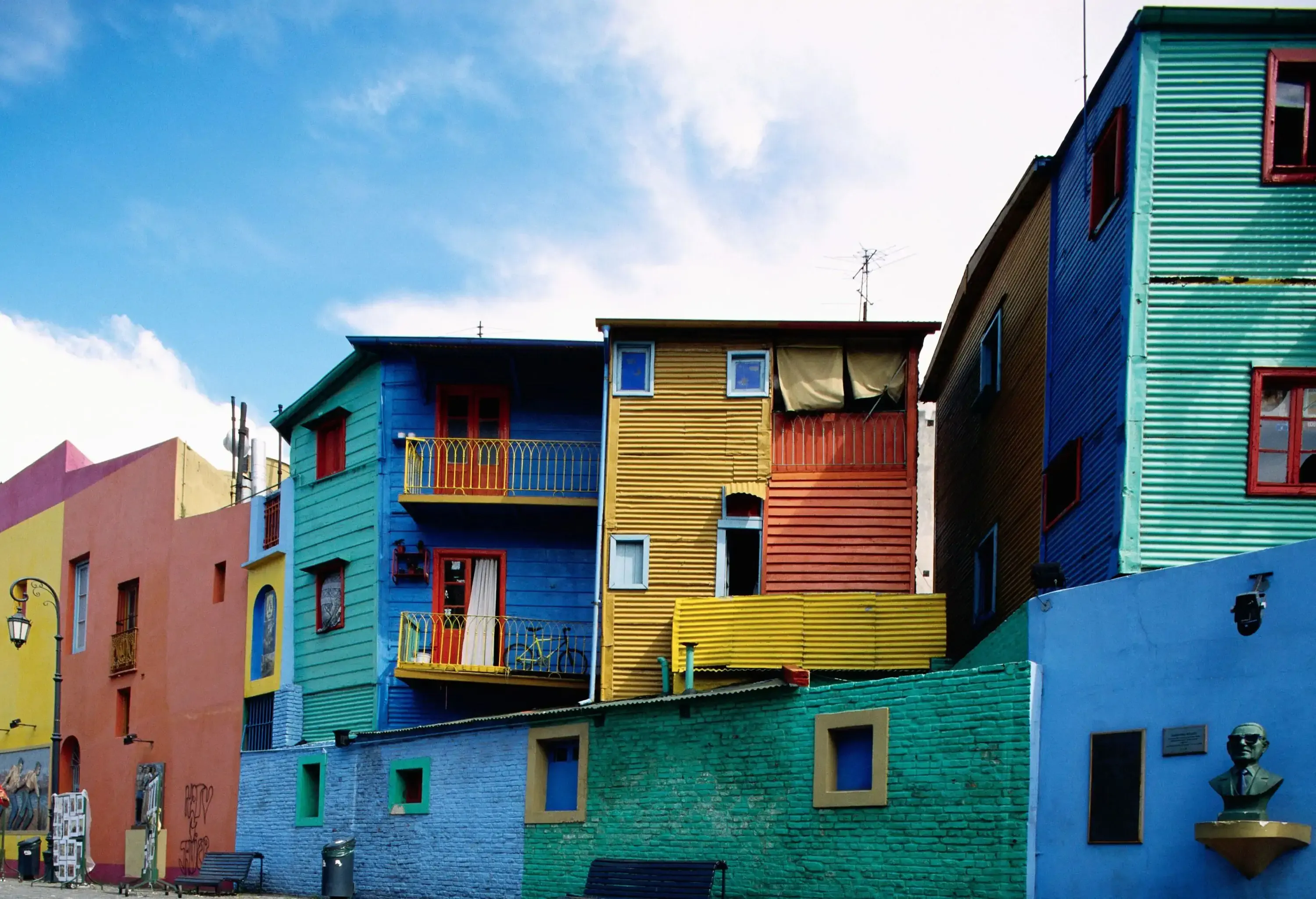 Colourful row of houses on a city street