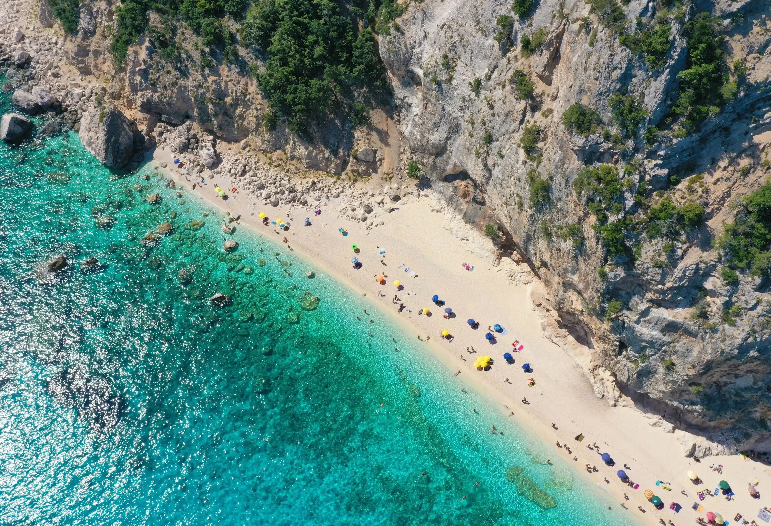 Seagull bay baia dei gabbiani beach sardinia aerial view panorama