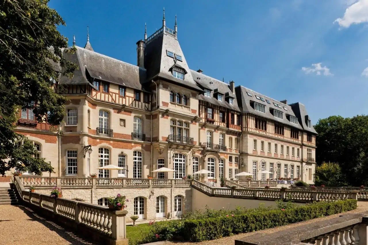Exterior of a castle and adjacent from gardens