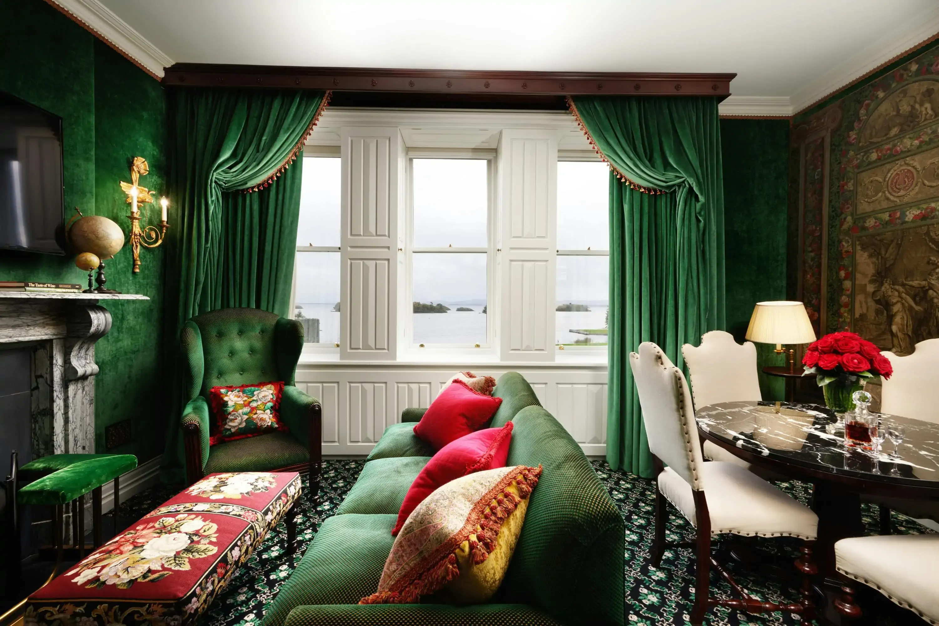 Traditionally decorated hotel room in a castle