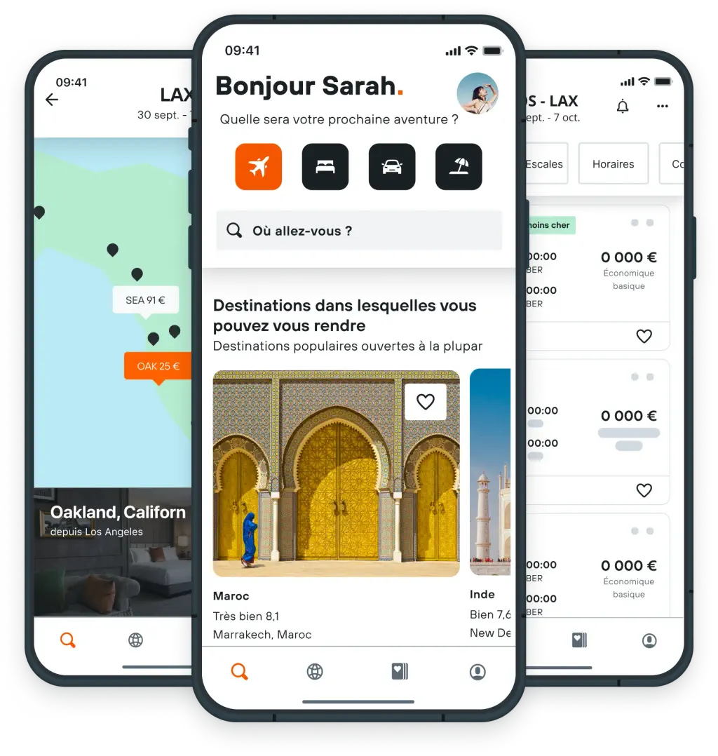 mockup smartphone flight search kayak france